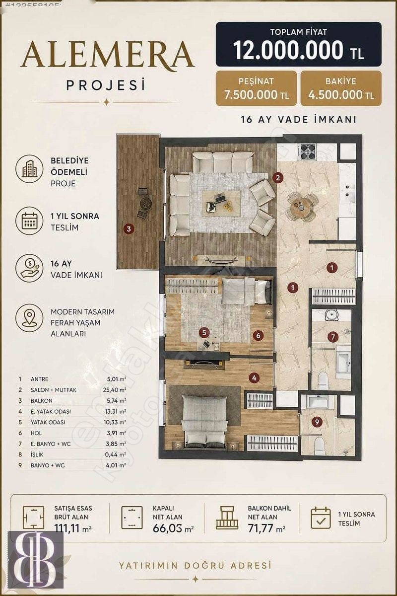 KYOTO'DAN ALEMERA PROJESİNDE SATILIK LÜKS 2+1 DAİRE
